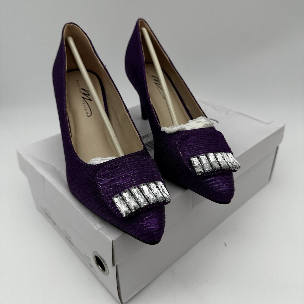 Midnight Velvet Blaire Pump Women's Shoe Purple Size 9M Emerald Cut‎ Rhinestones